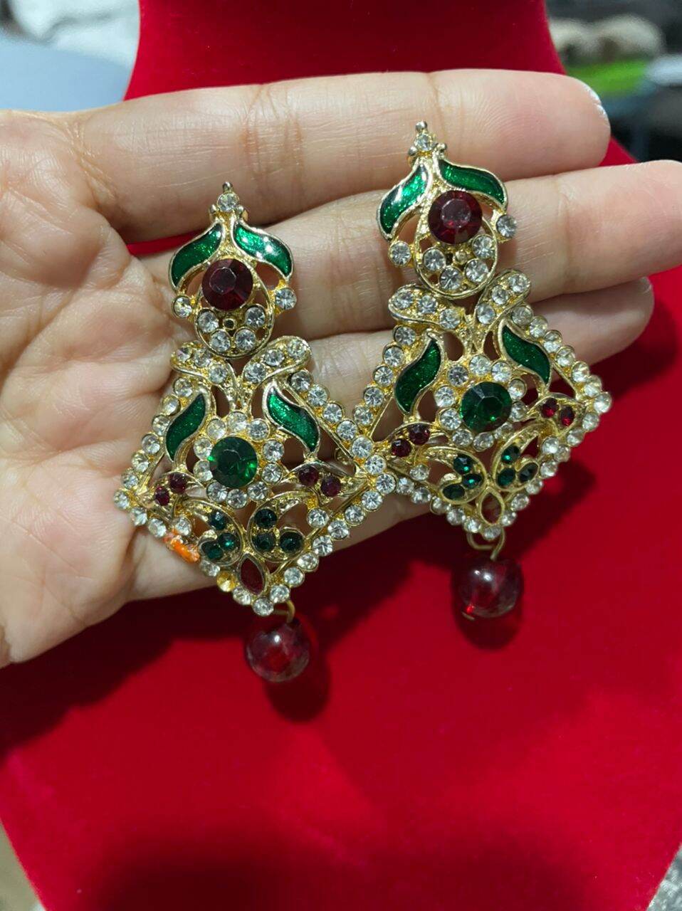 Gold plated enamel hand painted kundan-meenakari jhumka earrings, Indian  traditional jewelry - red & blackcolor -