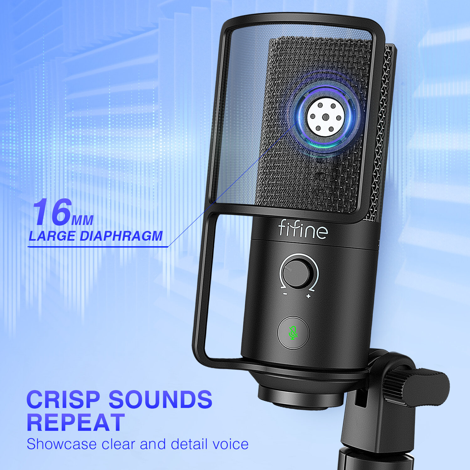 FIFINE USB Streaming Microphone with Pop Filter,Condenser Mic Set with Tap-to-Mute&Vol Control for PC,Recording,YouTube-K669PRO1. 