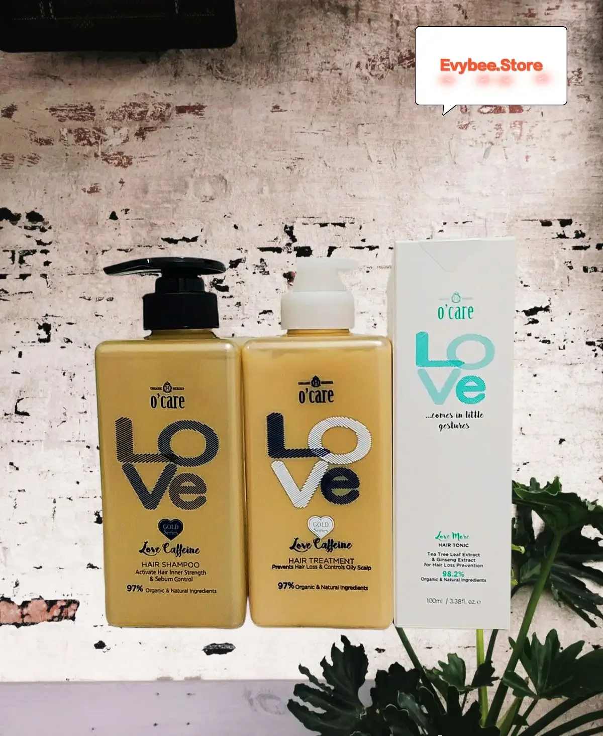 O Care Love Caffeine Shampoo 500ml + Love Caffeine Treatment 500ml + Love More Hair Tonic 100ml Set