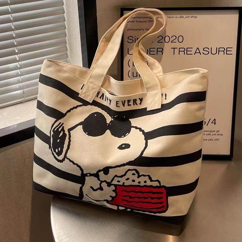Original Snoopy Bag Japanese Fashion High Capacity Canvas Bag For Women Girl Cartoon Print Minnies Mickey Mouse Single Shoulder Tote Bag Handle Bags - 2
