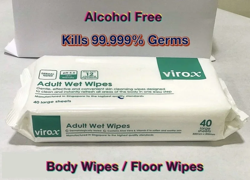 Virox Anti Bacteria Wet Adult Body Wipes / Floor Wipes 40 (Non-Alcohol)
