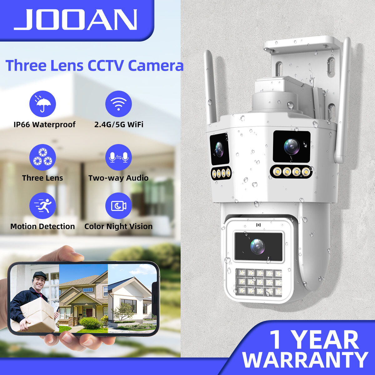 15MP Three Lens 5G WIFI CCTV Camera Waterproof Outdoor Wireless 4K HD Three Screen View Auto Trackin