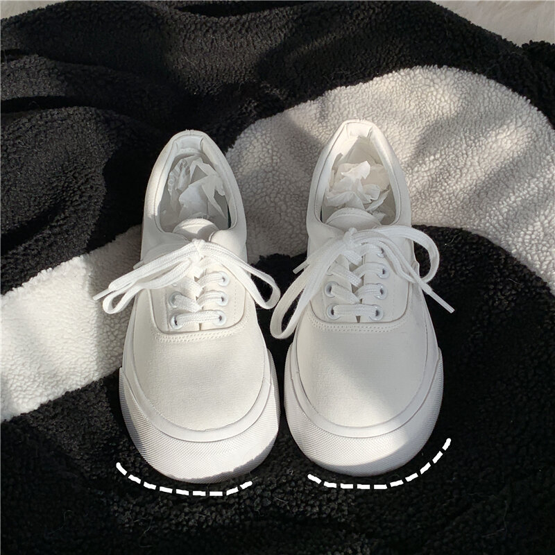 White Shoes Women's Spring 2023 New Arrival Super Hot All-Match Thick Sole Height Increasing Canvas Shoes Women's Fashionable Ins Board Shoes round Toe
