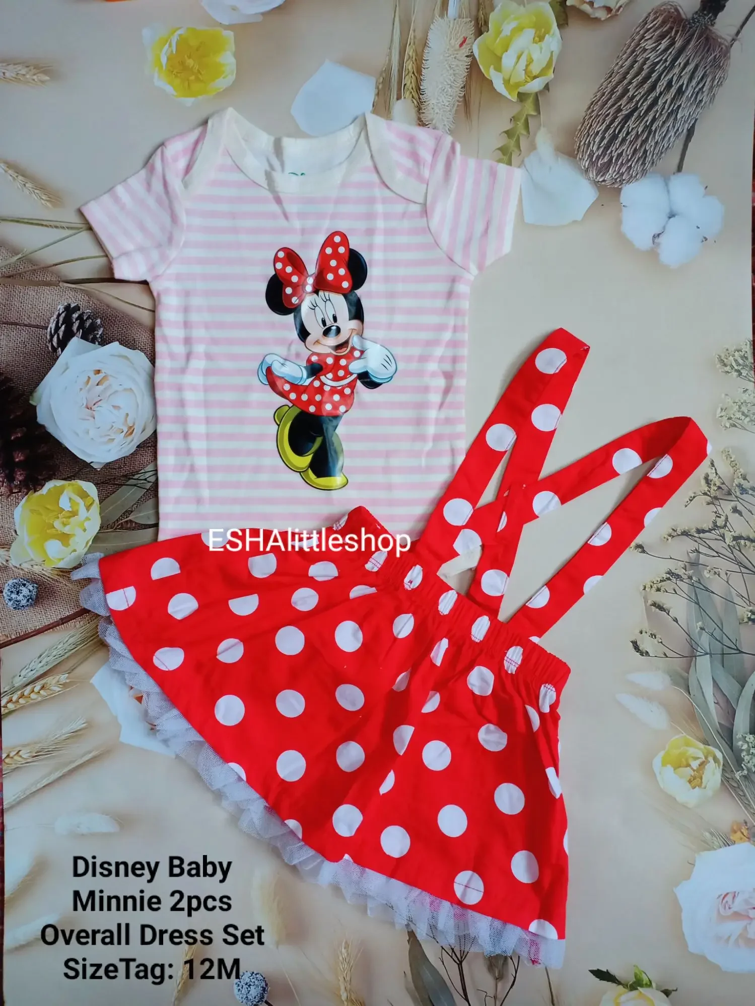 Disney Baby Minnie Red Polkadot 2pcs Overall Dress (12M)