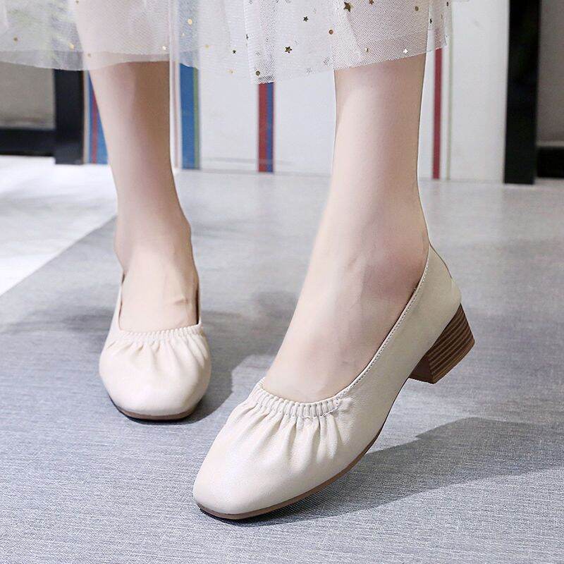 3.5CM Casual Comfortable Stylish Retro Slimming Square Toe Elastic Slip-On Block Heel Women's Shoes Size 35-40 - 4