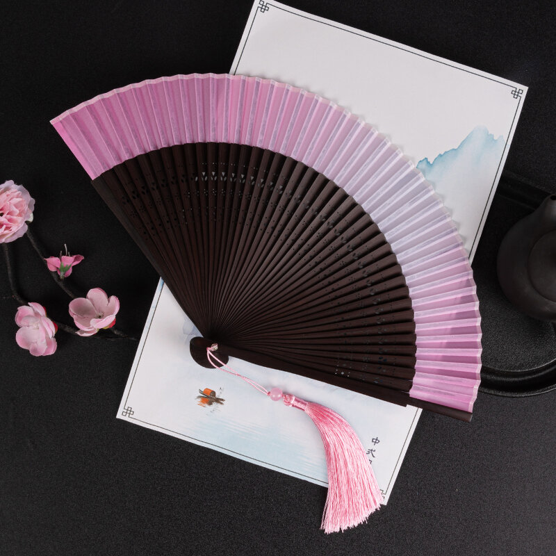 Chinese Style Wedding Bride Photo Fan Props Gradient Dance New Chinese Style Han Chinese Clothing Cheongsam Chinese Ancient Style Morning Gowns Folding Fan