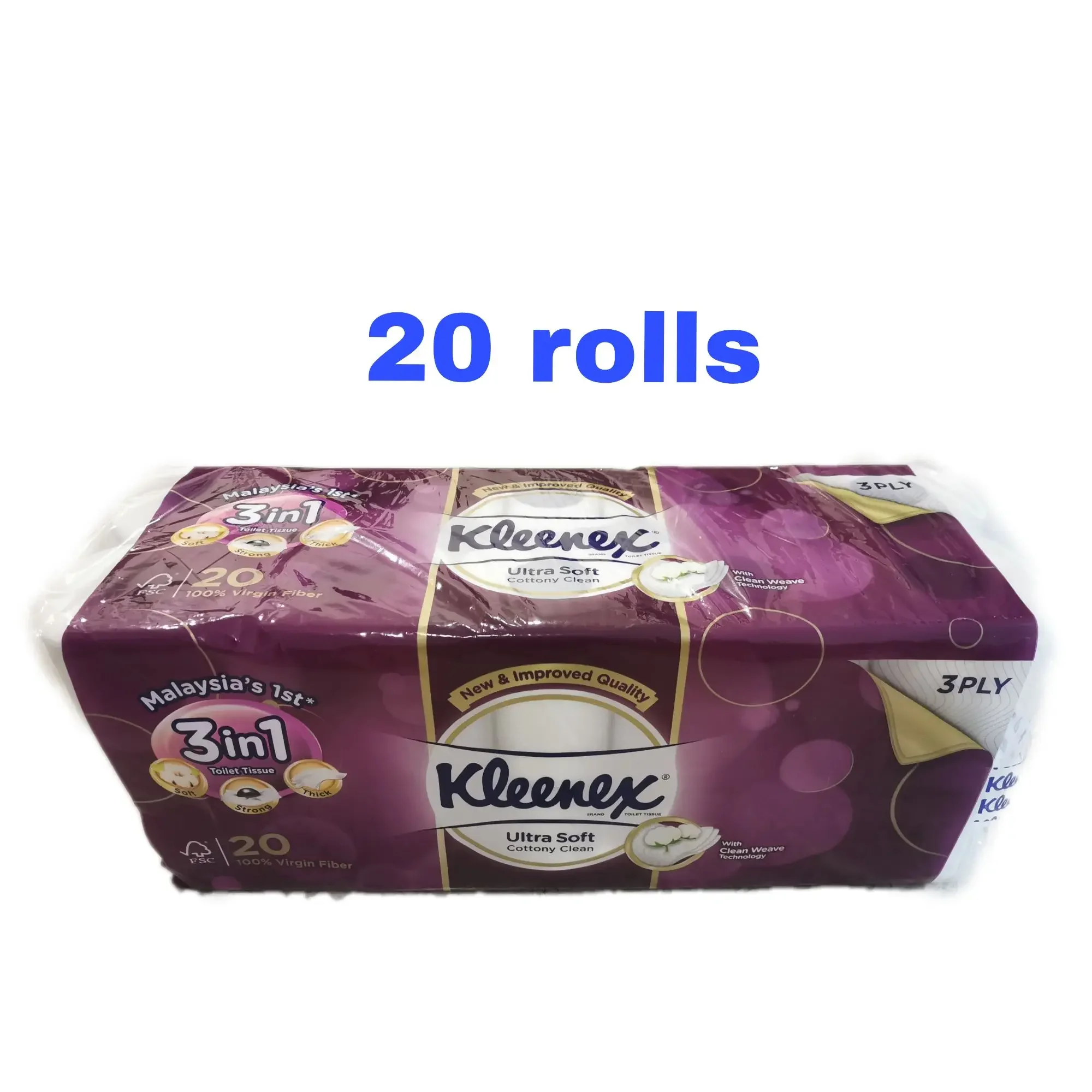 Kleenex Ultra Soft Cottony Clean Toilet Tissue 3ply 20rolls