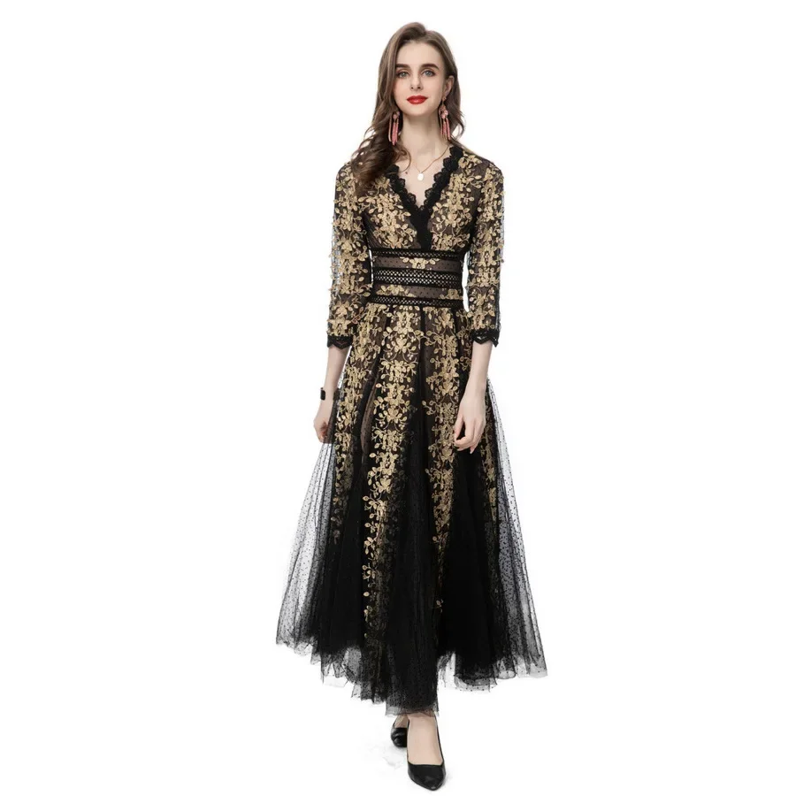 Black Gold Dinner Dress - Elegant Sequined Crystal O-Neck Slim Fishtail  Evening Gown | Lazada Malaysia