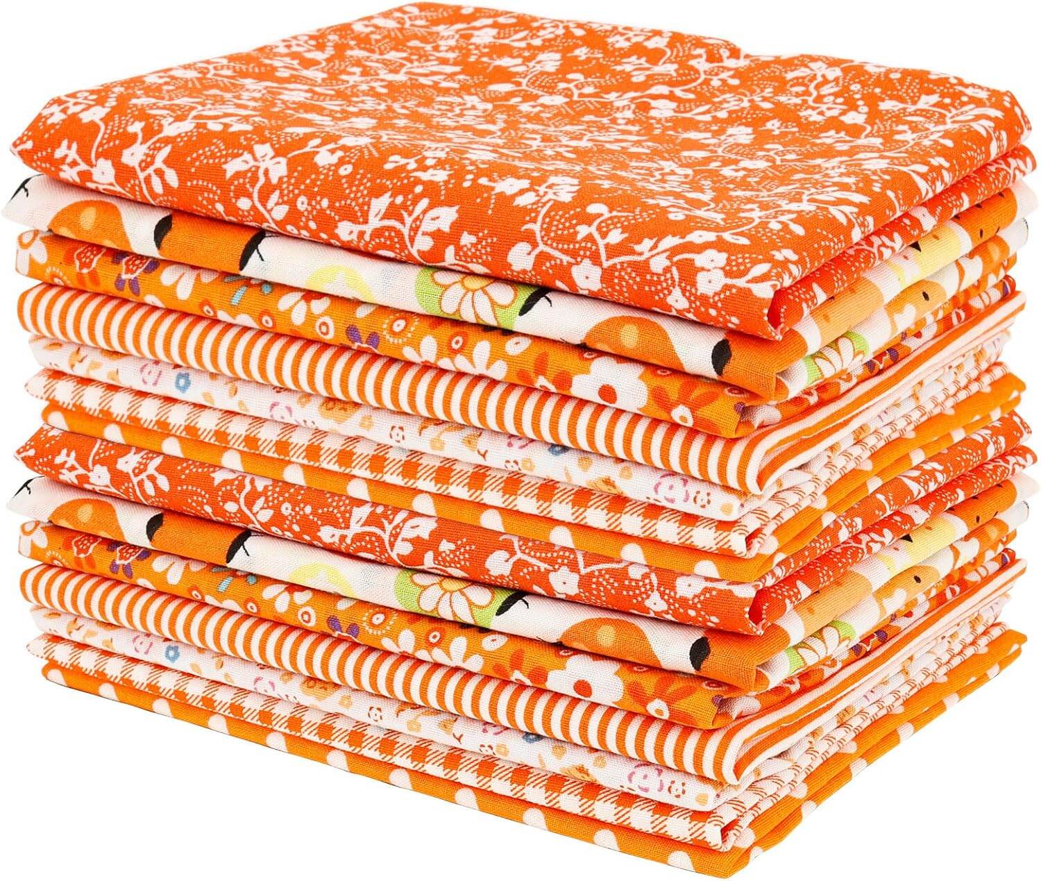 14Pcs orange cute series cotton square sewing fabric 7 designs suitable for patchwork sewing quilting handmade DIY decoration