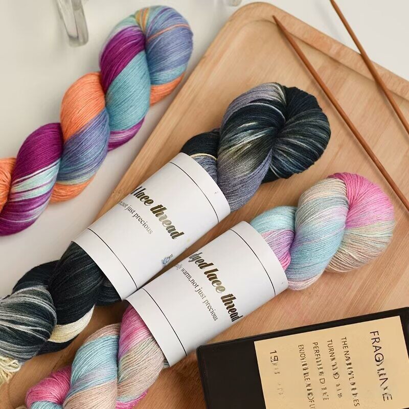 Hand-Dyed Gradient Lace Yarn Pure Cotton Rainbow Gradient Thread Knitted Sweater Yarn Baby DIY Shawl Summer Handmade Crochet