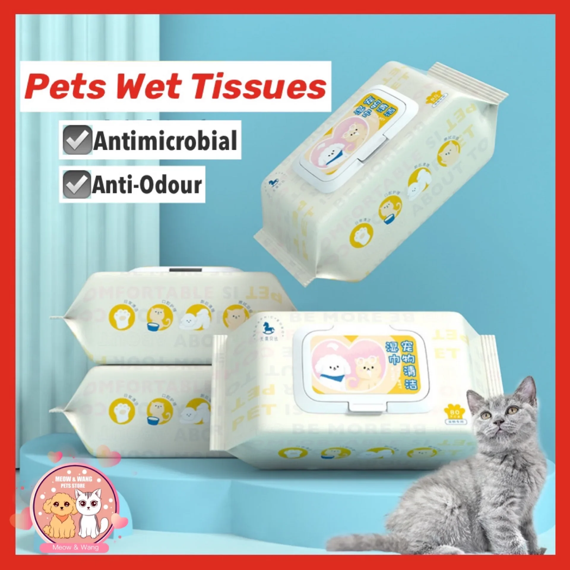 Pet Wet Tissue /Wet Hygience Wipes With Cap Closure Cat & Dog [Tisu Basah Kucing] 80s