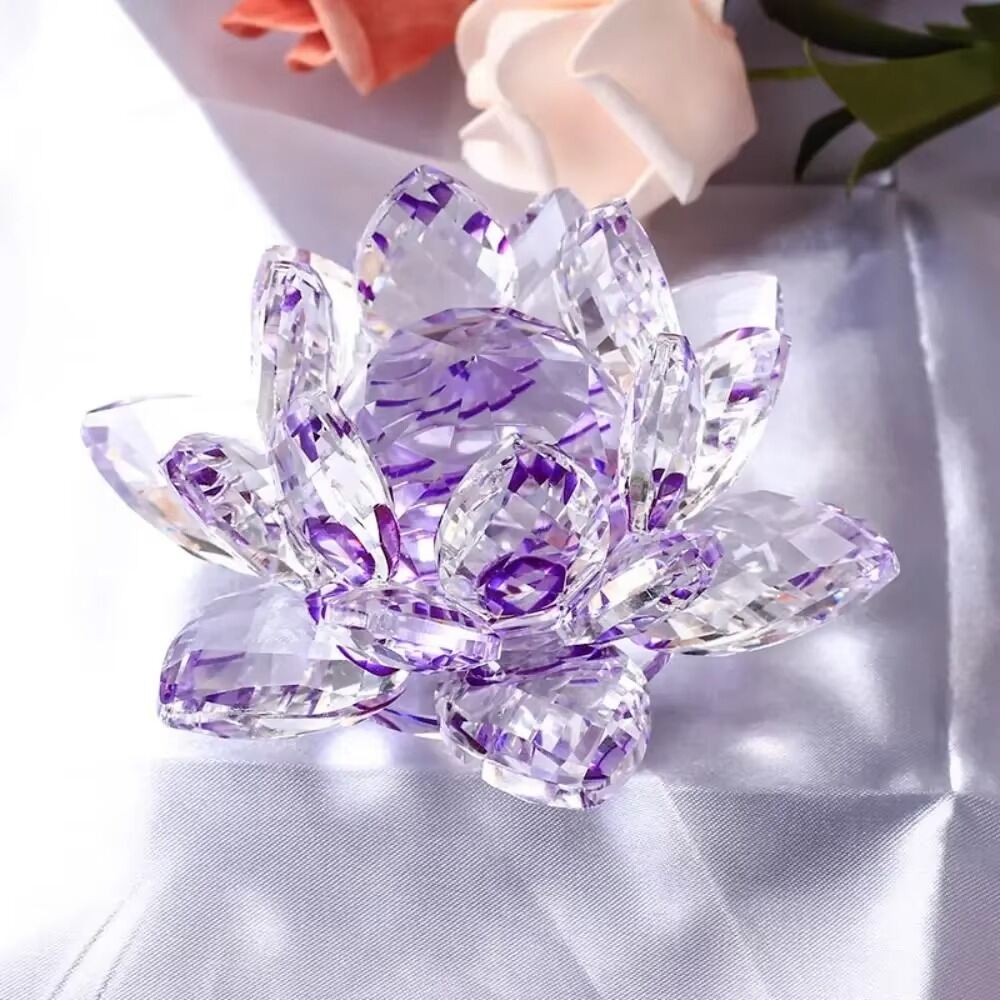 60-140mm Crystal Lotus Flower Figurine Home Wedding Decoration Glass Craft Paperweight Table Ornaments Souvenir Gifts