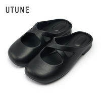 UTUNE 2026 New Womens Mary Jane Flat Sandals with Cross Straps Outdoor Wear EVA Soft Non-slip Round Toe Slippers