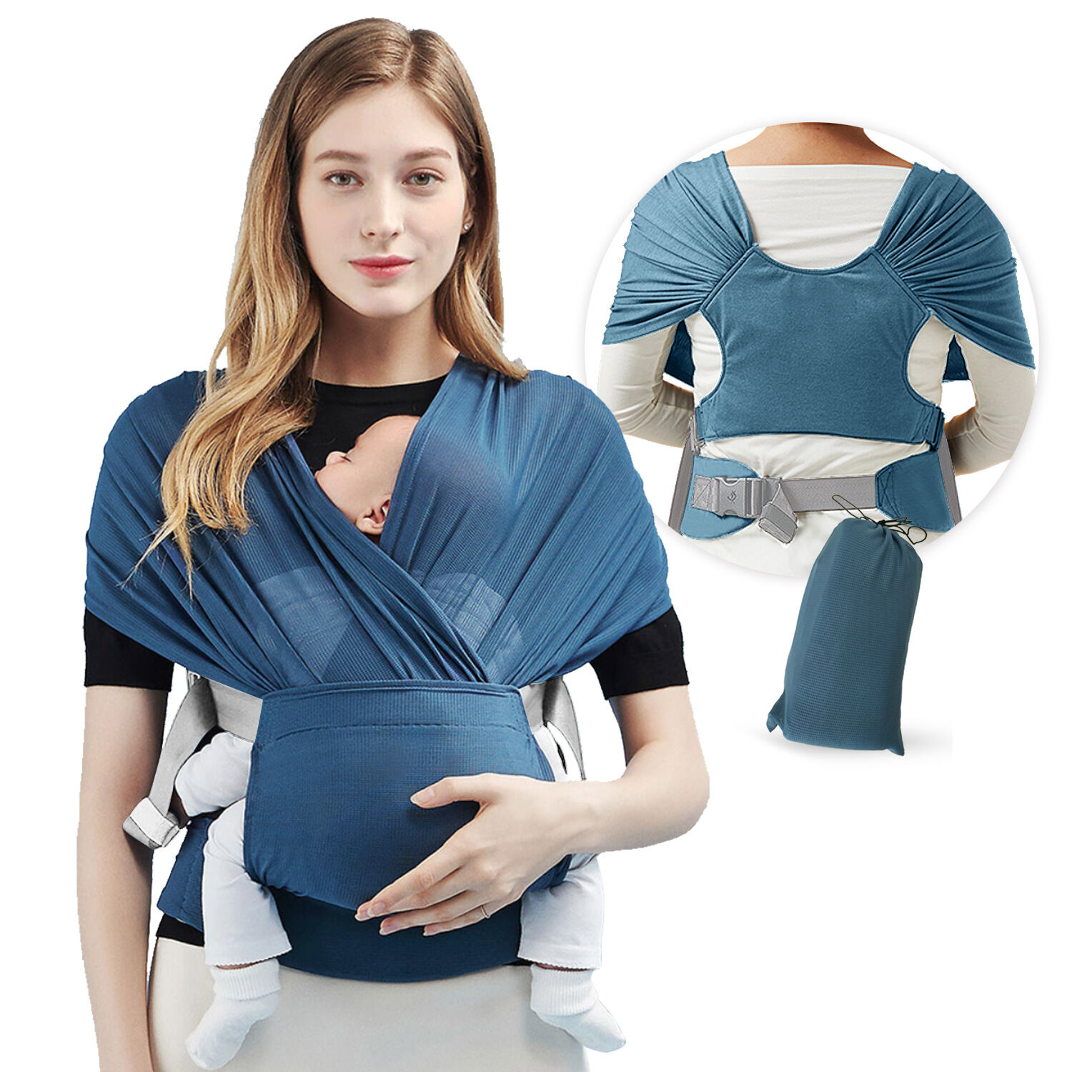 Breathable Baby Wrap CarrierHands Free Baby Infant Carrier Simple Pre-Wrapped Holder for 0-24 Months Baby NewbornsNo Tying or Rings