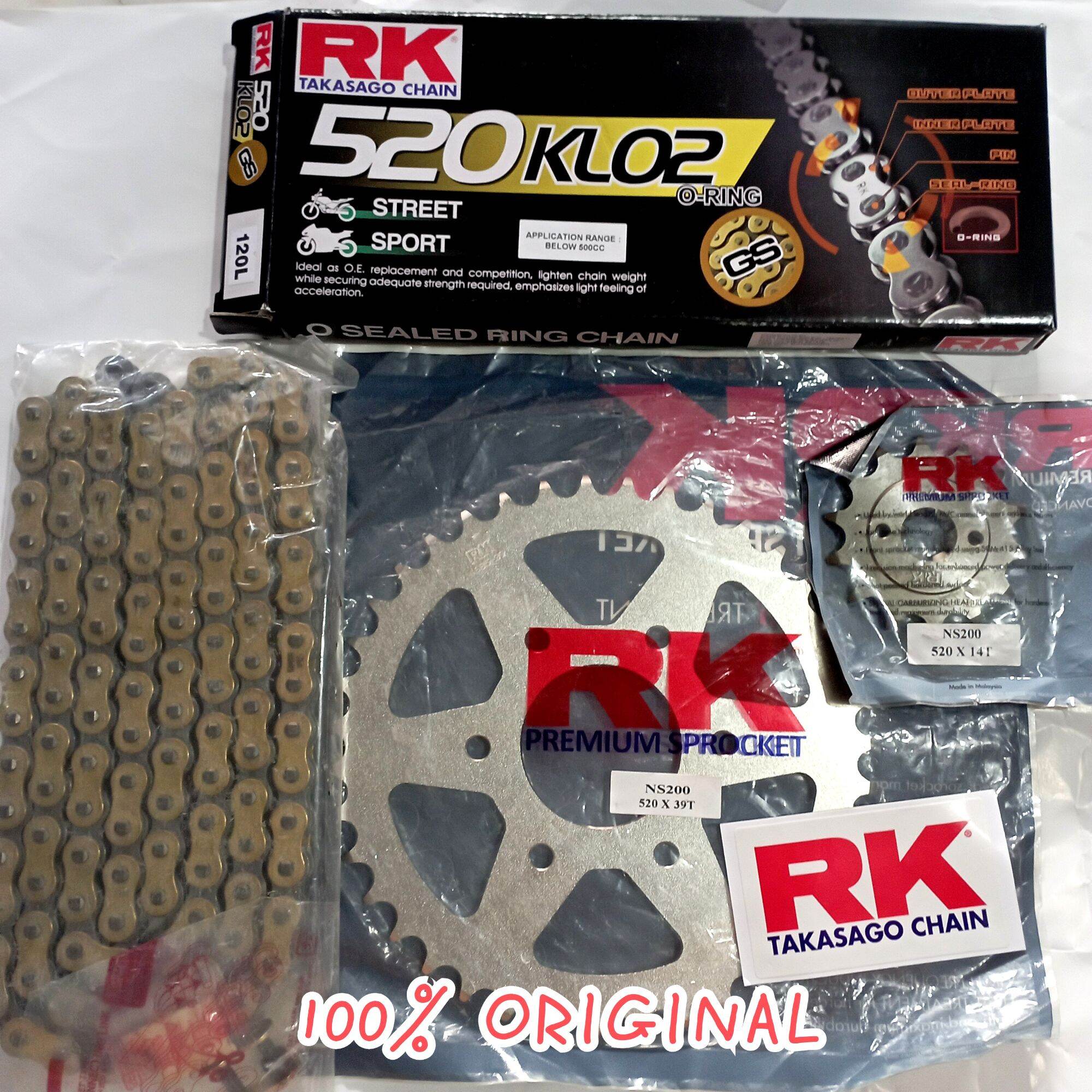 RK Sprocket Set Pulsar NS200 14 RK GS 520 KLO2 ORing Rivet ( Gold