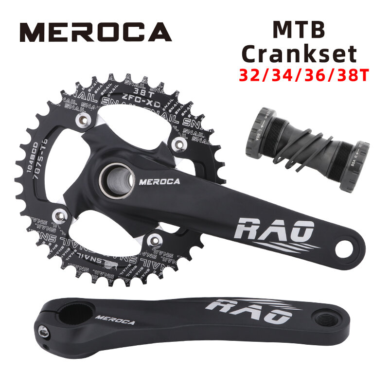 Meroca rao xe đạp crankset 1X MTB hợp kim 104bcd Crank 170mm hollowtech giò đĩa với trục giữa BB chainring xe đạp leo núi cranks phụ kiện xe đạp rao