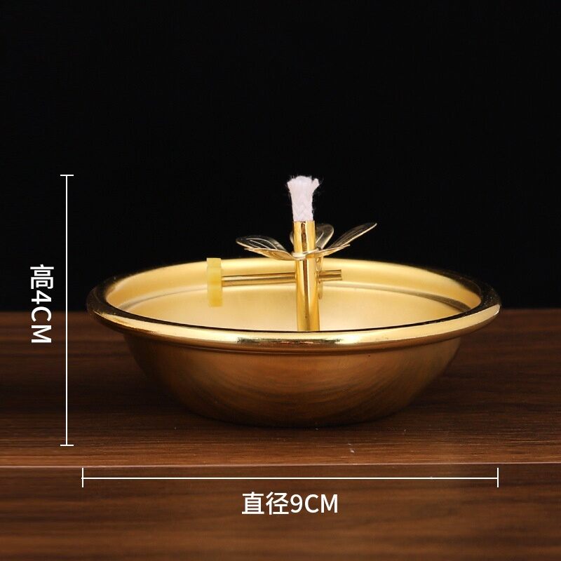 Golden Oil Lamp For Buddha With Glass Windproof CoverMetal Buddhist Lantern BurnerReligious Candlestick Item