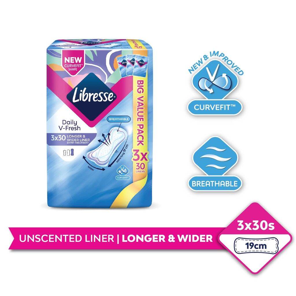 Libresse Longer & Wider Slim Panty Liner (3 x 30s)