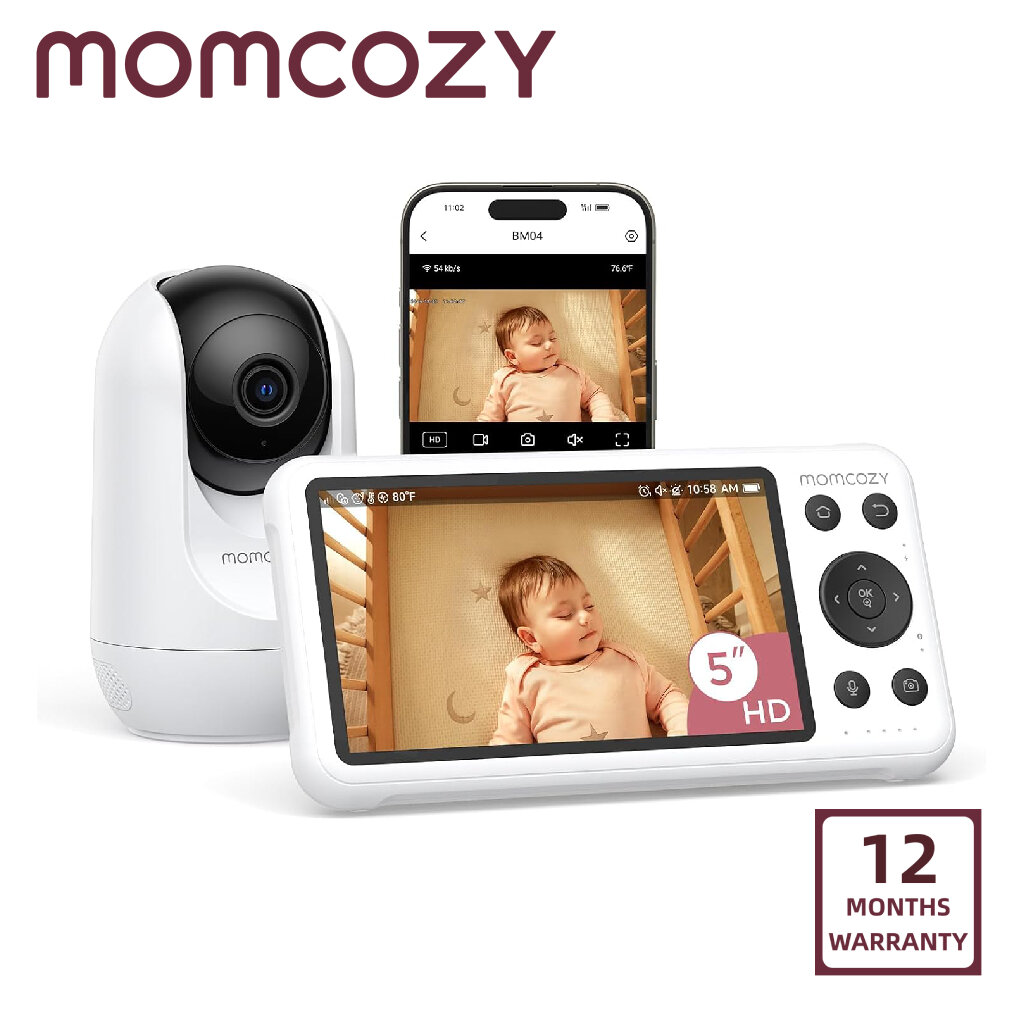 Momcozy Smart WiFi Baby Monitor with Camera and Audio, 5" 1080P Screen with Wall Mount, Motion & Cry Detection, Safe Fence, Clear Night Vision, 5000mAh Battery, 2-Way Talk, Photo & Video Recording ราคา 6,999 บาท*ส่งฟรี