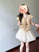 XUECAIQI | Korean Style Floral Trim V-Neck Shirt and Skirt Set
