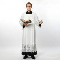 Catholic Priest Surplice Pleated Pulpit Liturgical Cotta Vestment Robe Full Length With Lace Square Neckline For Man