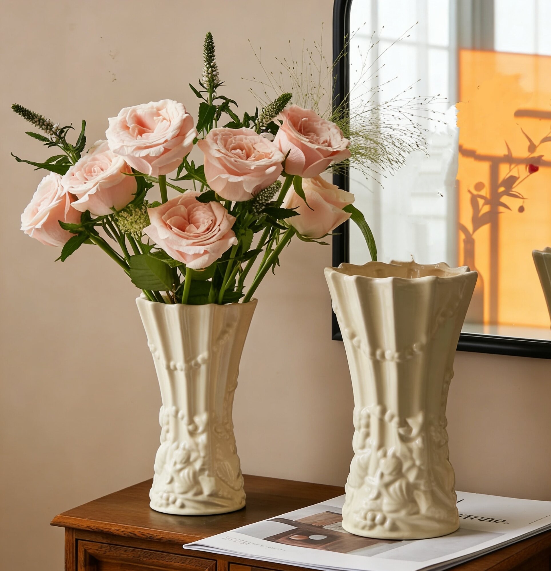 Franse keramische bloemvaas met reliëf voor hydrocultuur decor_voghion.com