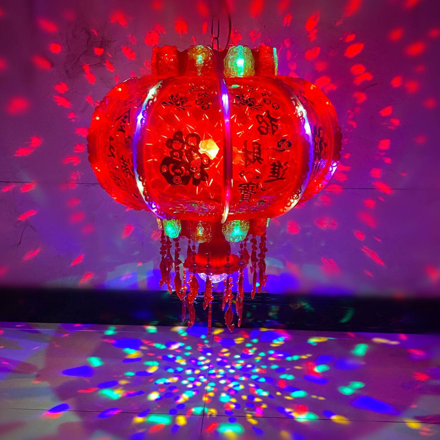 cny decoration 2023 red lantern AUTO Spin Colorful led