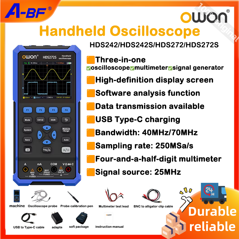 OWON HDS242 HDS242S HDS272 HDS272S 3- in - 1 Handheld Digital Multimeter Oscilloscope Signal generator Bandwidth 40MHz Sampling rate 250MSa/s Voltage Current Measurement ราคา 3,999 บาท*ส่งฟรี