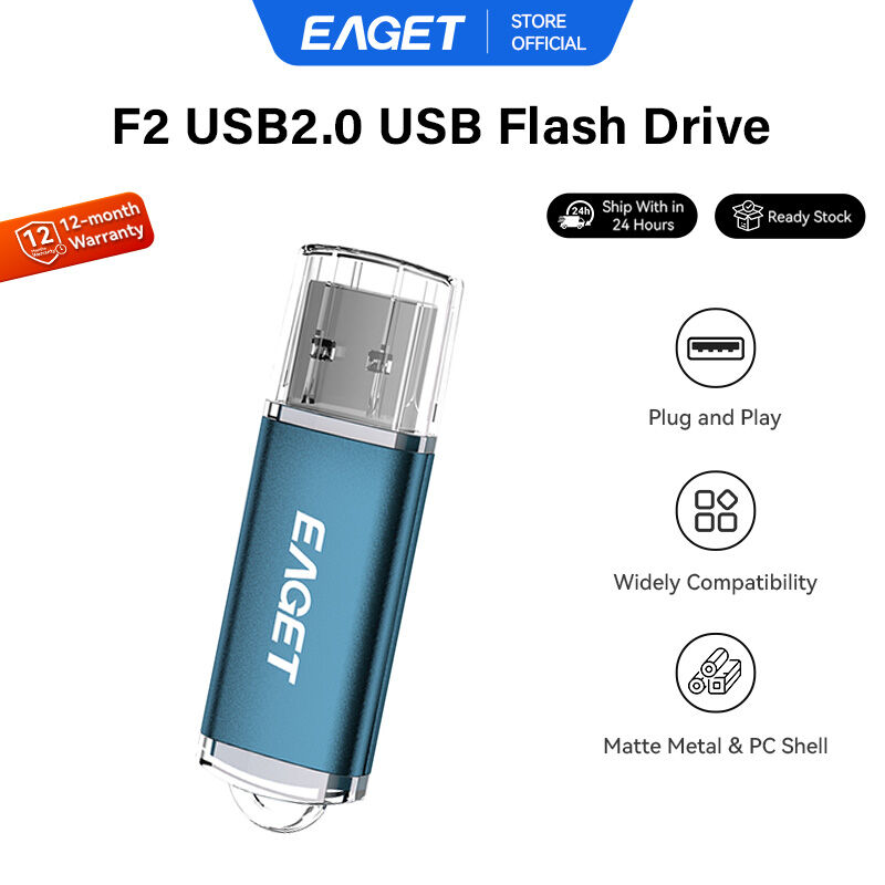 EAGET F2 USB 2.0 Flash Drive 10pcs Matte Metal Pendrive With LED Indicator Keyring Cap Design Portable U Disk Shockproof Plug And Play For Laptop PC Car Audio Office 4GB 8GB 16GB 32GB 64GB ราคา 227 บาท*ส่งฟรี