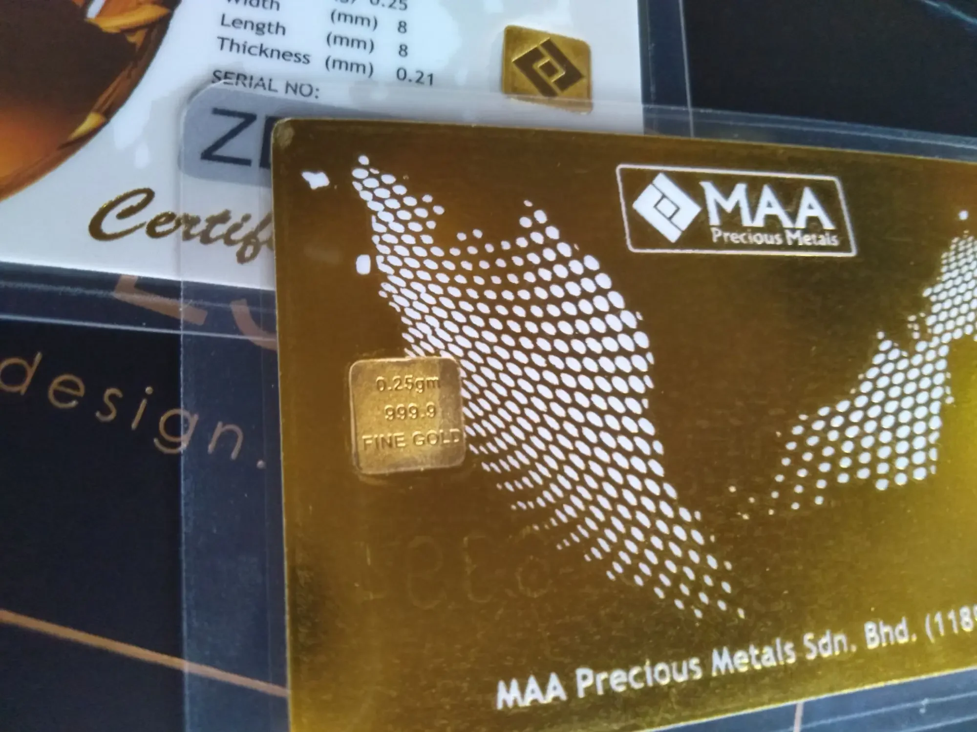 Gold bar 0.25g (999.9) OroDesign Amethyst MAA