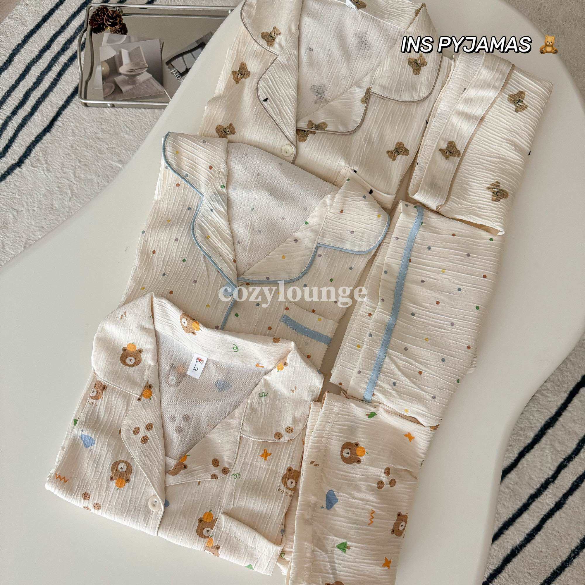 [cozylounge] INS Pyjamas Set | Short Sleeve Cotton Type | Bear Bunny Rabbit Polka Dots 可爱睡衣短袖 Pajamas Baju Tidur