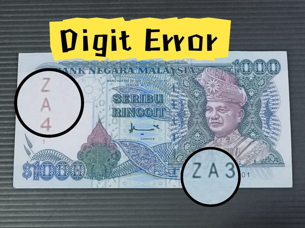 Malaysia RM1000 Digit Error Copy Banknote ZA4705301 ZA3705301 Wang Lama Palsu 仿