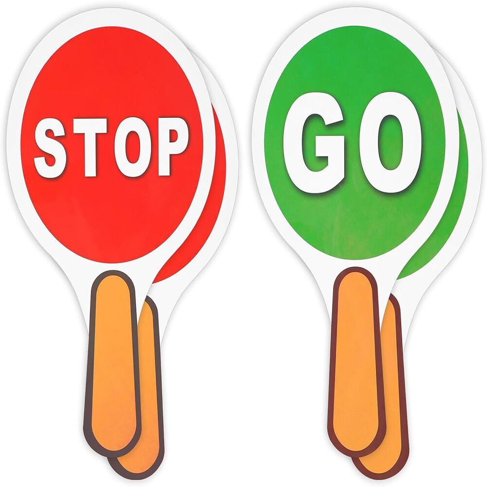 Stop & Go Sign Double Sided PVC Waterproof Reflectorized Stop and Go Sign Reversible Hand-Held Sign and Pedestrian Crossing Sign for Outdoor Traffic Aid