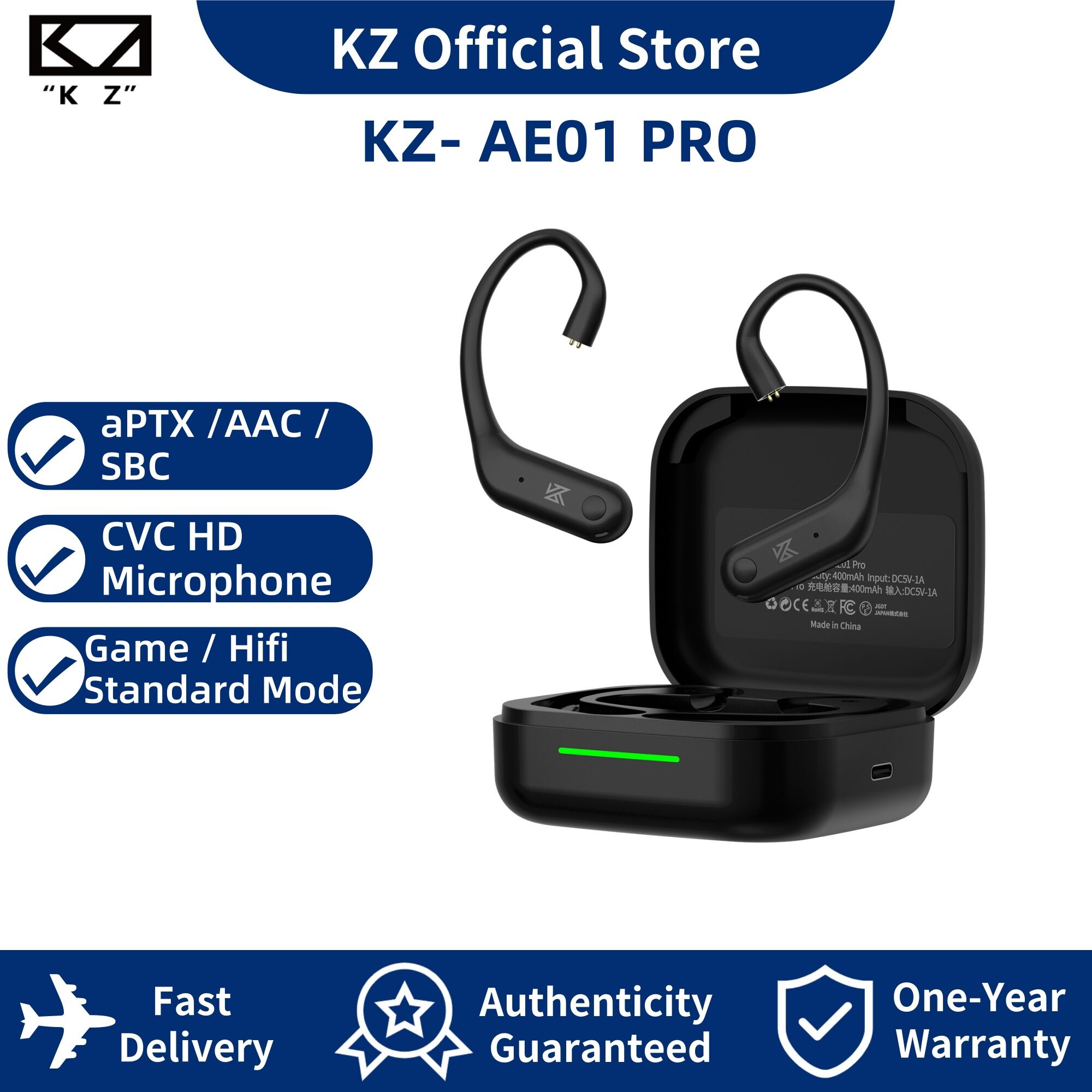 KZ Ae01 Pro bluetooth không dây Móc Tai Bộ chuyển đổi Bluetooth Cho Tai nghe nhét tai Tai Nghe 0.75/