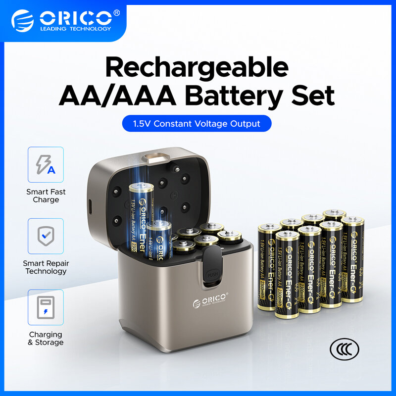 ORICO Ener-G Rechargeable AA/AAA Battery Set 1.5V Lithium Li-ion For Watch Electronic Toy Remote Smart Fast Charge 1600 Recharge Cycles
