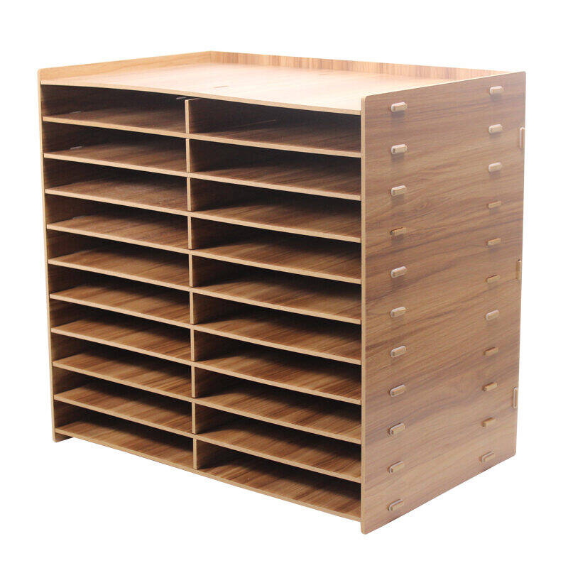 Multi-Layer Desktop File Rack 20 Compartments A4 Paper Office Student Bookshelf Frame Wooden Storage Box Display Shelf. 