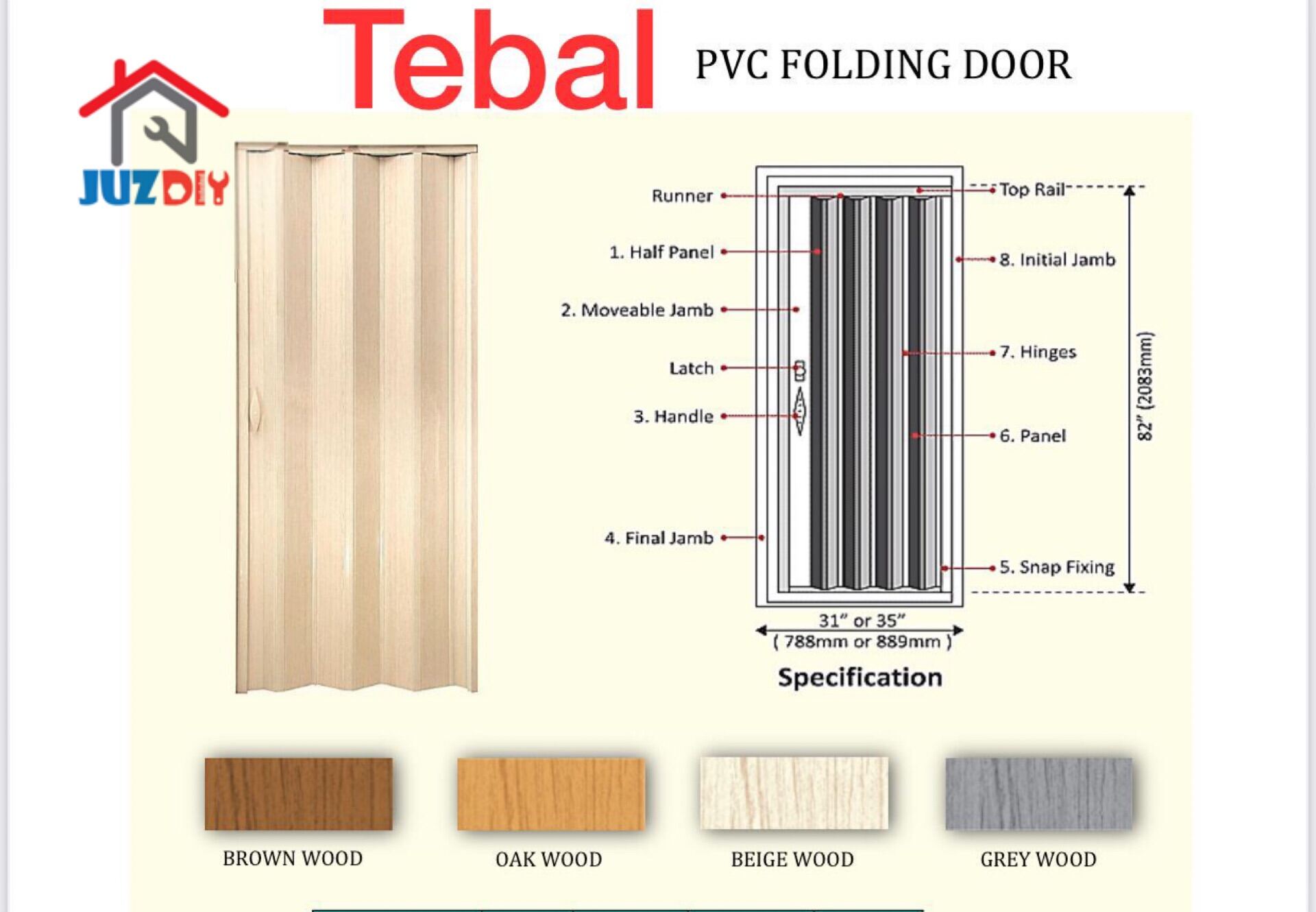 PVC Folding Door Toilet TEBAL Pintu Lipat Tebal Room Divider Lazada