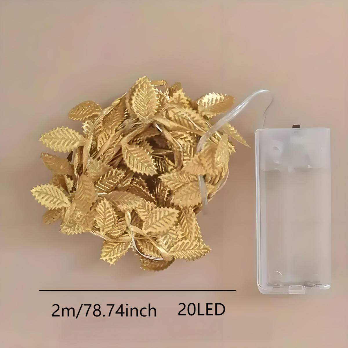 Led Romantic Golden Leaf Fairy Lights - (20 Led Constant Light Model) Elegant String Lights Suitable for Home Decoration Table Setting Weddings and Events Suitable for Valentines Day Birthday Parties Weddings Christmas Thanksgiving Diwali.