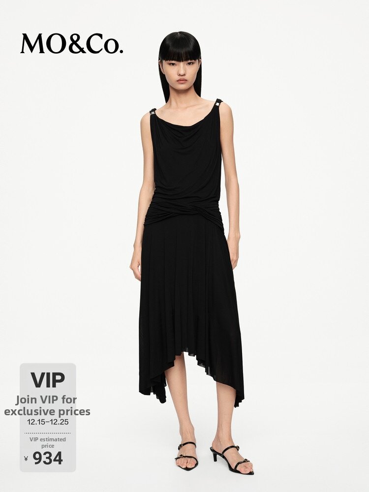 MO&Co. | Pleated Off-Shoulder Mid-Low Waist Asymmetric Strapless Dress Black Harga  793 Ringgit*Penghantaran Percuma