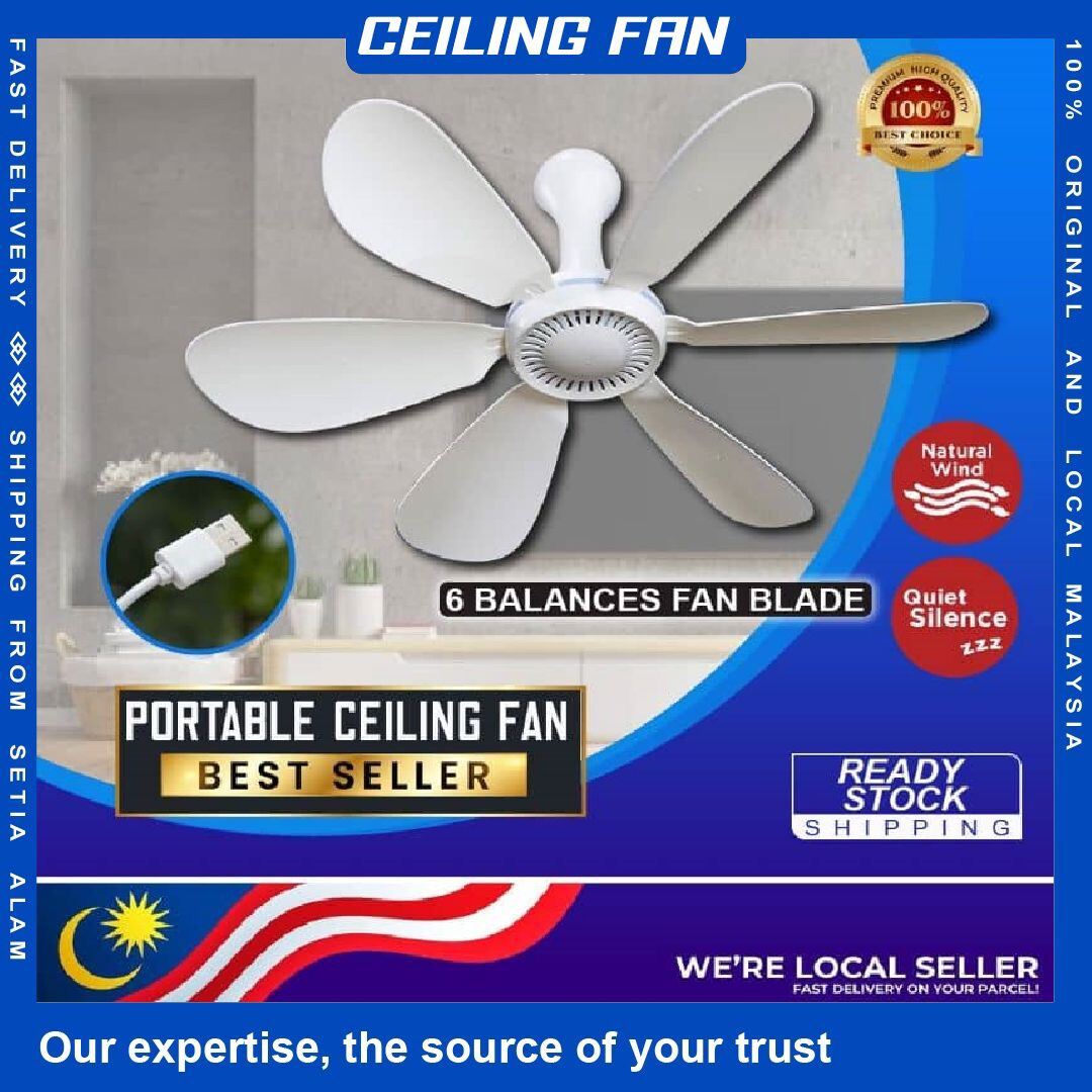 DOU 6 Leaves USB Ceiling Fan Air Cooler Hanging Tent Fans for Camping