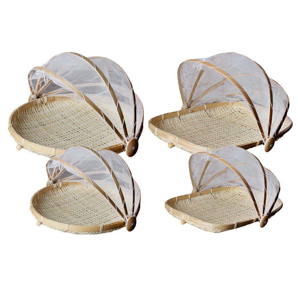 Bamboo Storage Basket Covered Round & Rectangular Serving Food Tent