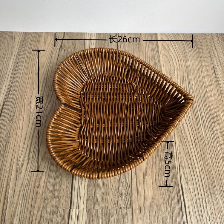 Heart-Shaped Woven Storage Basket Multi-Uses Simulation Rattan Desktop ...