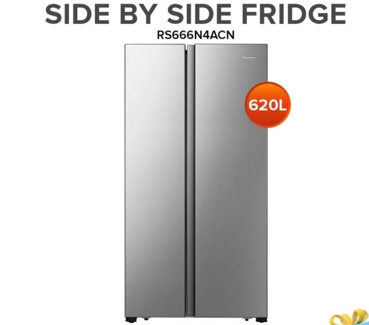 Hisense Side by Side Fridge Refrigerator (620L) RS666N4ACN (Silver