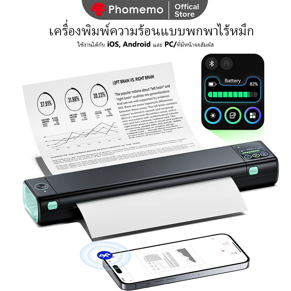 Phomemo M08D Portable Printer with Touchscreen, Upgraded Bluetooth Wireless Thermal Inkless Printer, Supports 8.5"x11" US Letter & A4 & Tattoo Paper, Compatible with iOS, Android, PC ราคา 4,488 บาท*ส่งฟรี