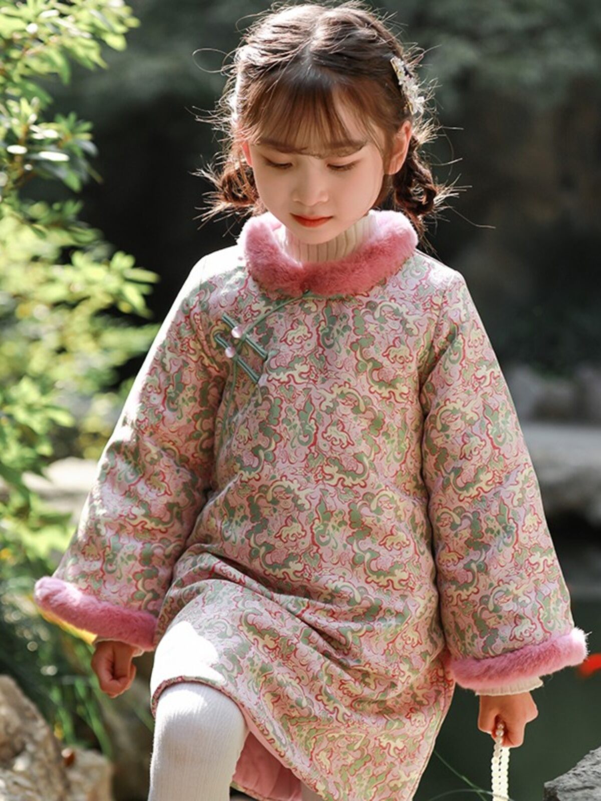 New Chinese Style Long Girl's Cheongsam Winter Thickened Cotton Clothes Children's New Year Visit Dress Girls Traditional Costume Harga  142 Ringgit*Penghantaran Percuma