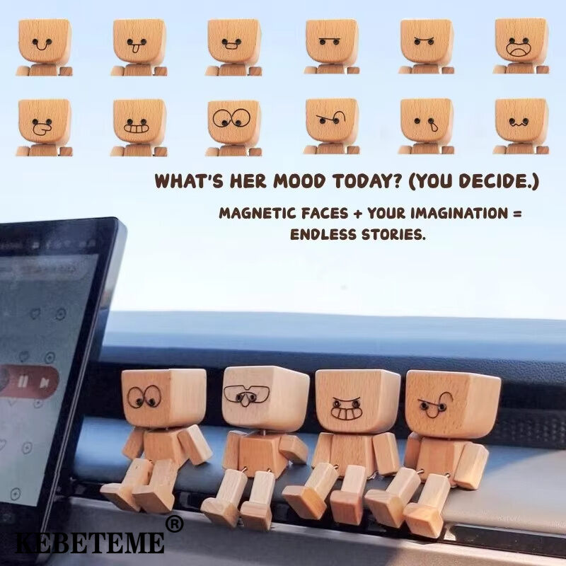 KEBETEME Shaking Wooden Man Figurine Car Decoration Small Ornaments Leg-swinging Robot Figurine Cute Wood Man Car Good Creative Gifts ราคา 165 บาท*ส่งฟรี