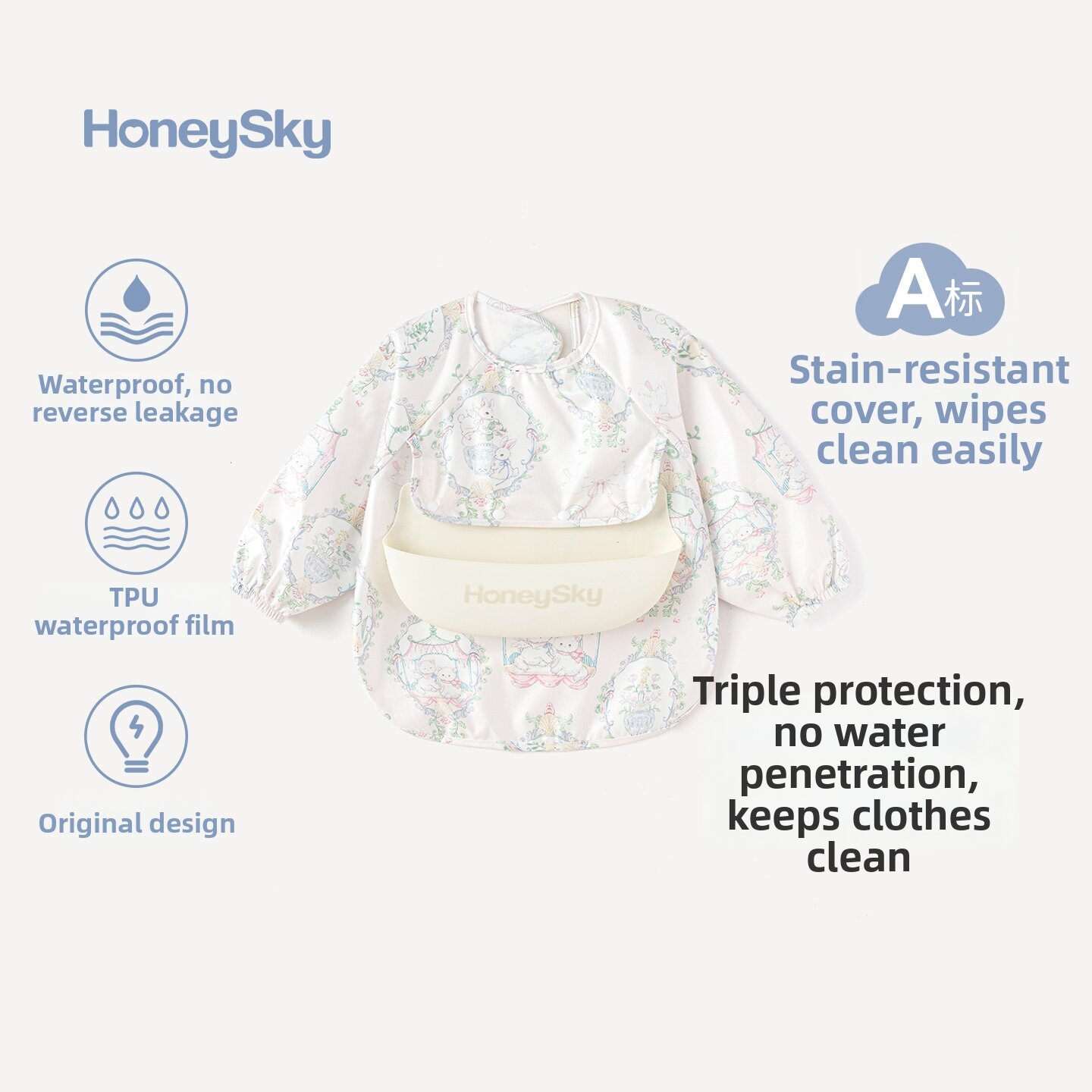 HoneySky | Waterproof Baby Feeding Bib Infant Spring Autumn Reversible