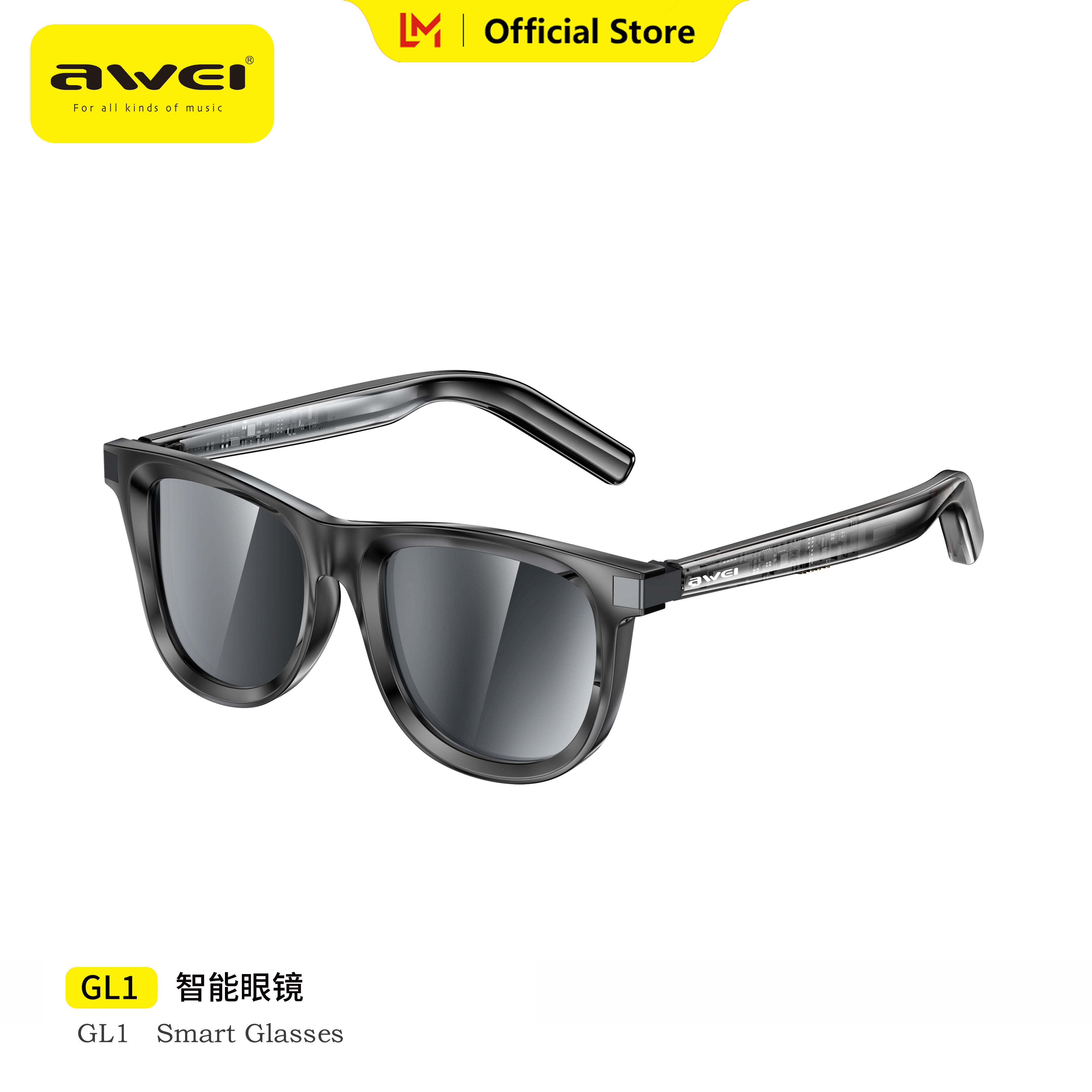 Awei AI Open Smart Audio Glasses Outdoor HD Hands-Free Mics Calls One-touch control 5 days standby battery life Protect your eyes Sunglasses Smart Translation Bluetooth 5.4 glass support play music earphone ราคา 1,620 บาท*ส่งฟรี