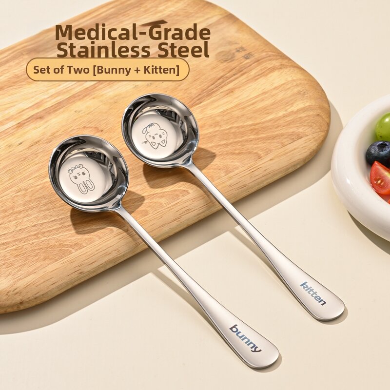 OUSKA | Child Friendly Round-Headed Stainless Steel Soup Spoon Long Handle Food Grade