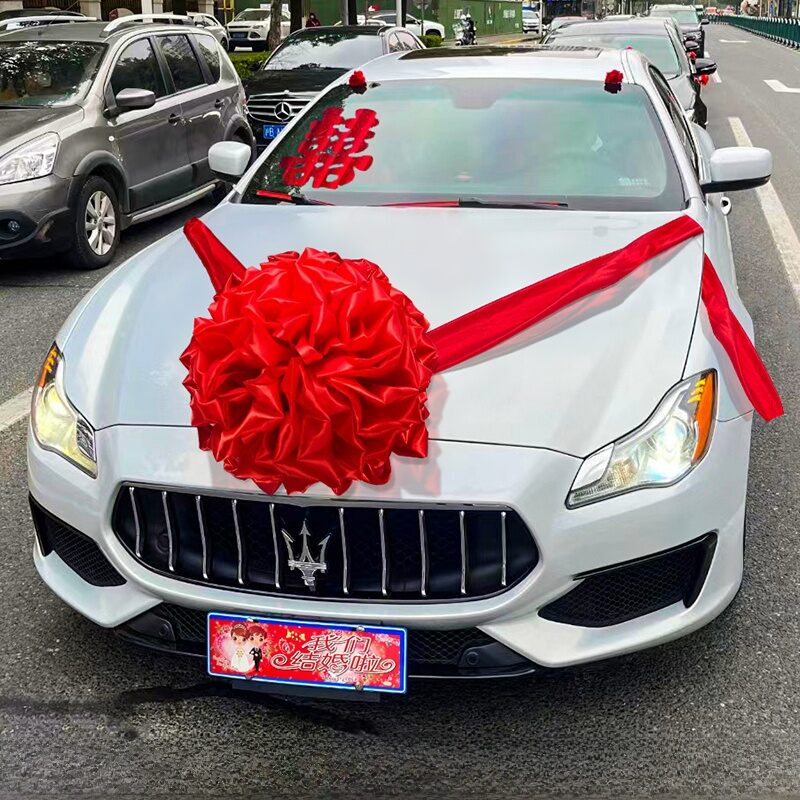 Wedding Celebration Red Silk Carriage Decoration Head Flower Ball New Car Decor Large Red Flower Ball Festival Supplies